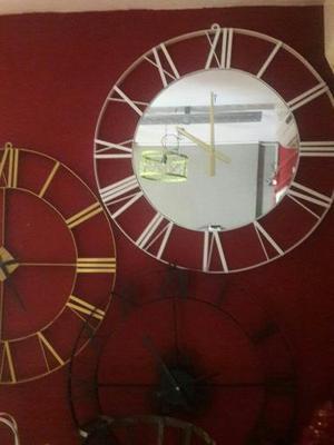Reloj Pared Espejo90 Cm Diametro Hierro Colgante