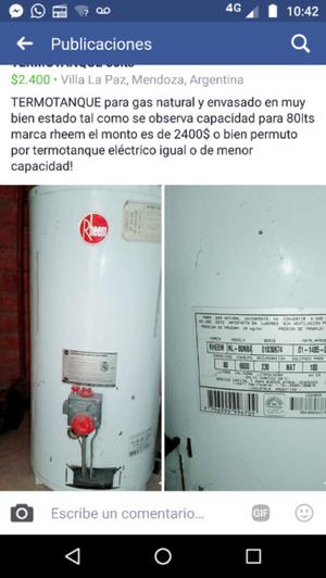 Termotanque de 80 LTS gas natural