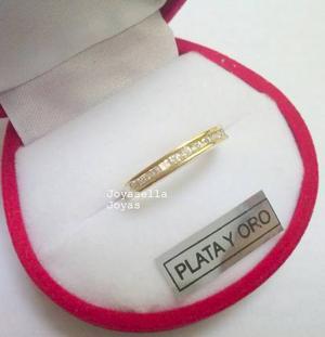 Anillo Cintillo De Plata Y Oro Con Piedras