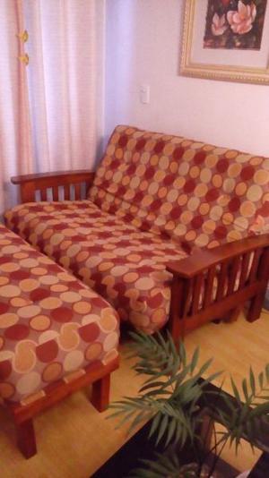 Futon De Guatambu De 2 Cuerpos Con Banco Excelente Estado