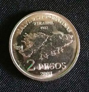 Moneda 2 pesos Malvinas  conmemorativa $50