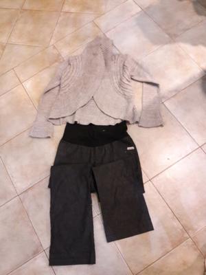 Pantalón embarazada talle 2 y saquito de lana gris claro