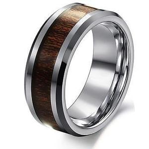 anillos tungsteno con franja carbono marron imitacion madera