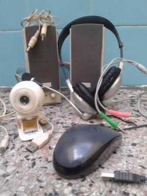 mouse logitech m 100/auriculares/2 parlantes/camara web