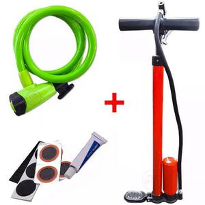 Kit X3 Inflador Pie Bici Moto Alum + Parches + Linga Soporte