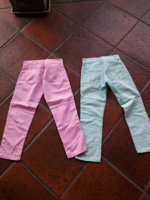 Pantalon gabardina de color rosa y celeste claro