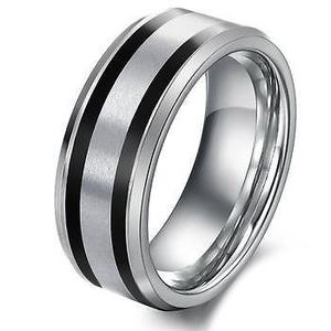 anillo tungsteno con dos o una franja carbono negro made