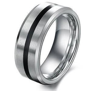 anillos tungsteno plata con franja carbono importado made