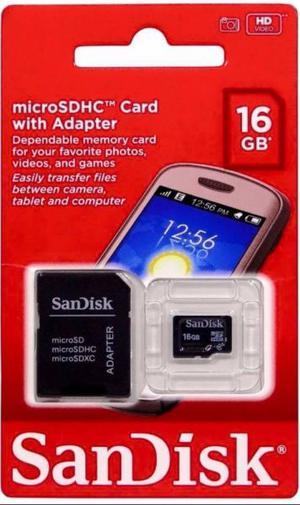 MEMORIA MICRO-SD 16 GB. SAN DISK CLASE 4 CON ADAPTADOR