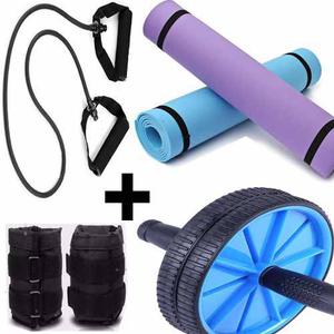 Mat Colchoneta Kit Banda Elastica Rueda Abdominales Pesas 5k