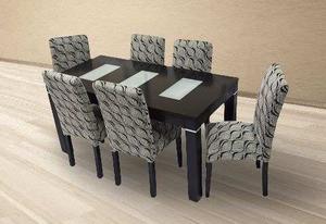 Mesa 160x80 Lustre Wengue Negro + 6 Sillas Vestidas Chenille