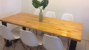 Mesa Comedor Industrial Hierro Y Madera 140 Laqueada