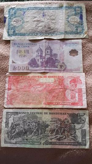 8 billetes de América Venezuela hondura Colombia y chile