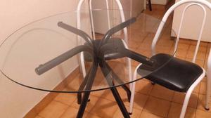 Juego Mesa redonda de vidrio 1 m. + 4 sillas impecables