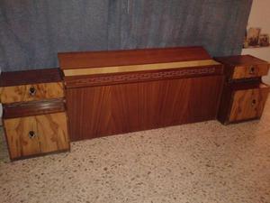 Respaldar Antiguo Cama2plazas Guarda Almohadas+mesita De Luz