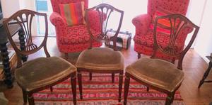 Sillones y sillas, en roble, estilo inglés, a tapizar,