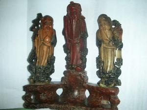 Antigua Figura Piedradura China: Grupo tres Dioses.Fees