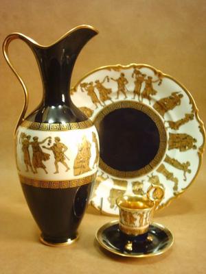 Porcelana Bavaria Cobalto Y Oro 22k Guarda Griega