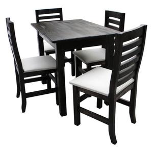 Juego De Comedor Mesa + 4 Sillas Tapizadas Pino Lustrado