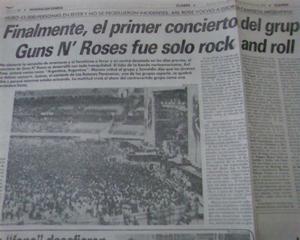 Nota diario Clarin 1era. visita de Guns ´N Roses 