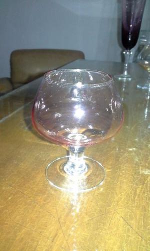 Trío de copas de cristal de cognac, antiguas, de colores