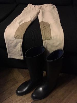 Botas de montar goma y breeches talle 10