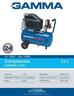 Compresor De 24 L - 2 Hp Gamma Mod. G