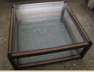 MESA vintage madera con vidrio sup e inf 0.99 x0.99 x0.38
