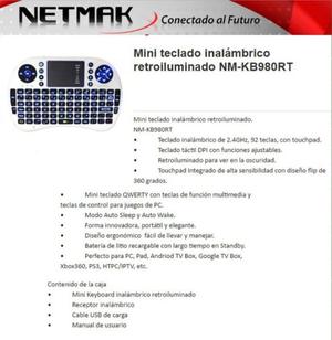 mini telado inalambrico netmak kb980rt para smart tv