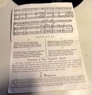 Antigua Hoja Con Musica Del Himno A San Pegerto Con Oracion