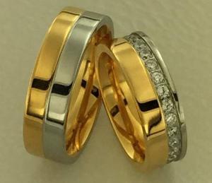 Alianzas De Acero Y Oro 18 Kt - Bodas- Matrimonios -zircon