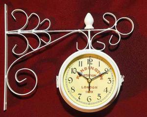 Reloj Pared De Estación Doble Metálico Estilo Vintage