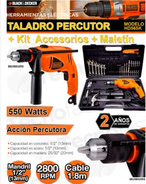 Taladro Black Decker Hd565k Con Accesorios + Maletin