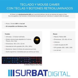 Kit De Teclado + Mouse Gaming Retroiluminados  Dpi