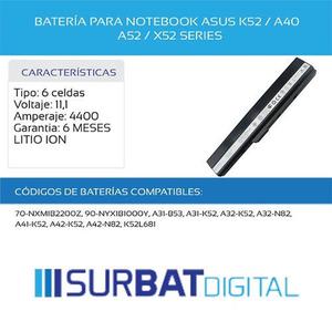 Bateria P/ Notebook Asus K52 X52 A40 N82 Series A32-k52 B53