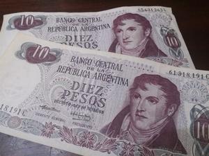 Billetes de 10 Pesos República Argentina Ley Decreto