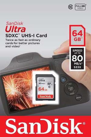 Memoria Sandisk Ultra 64gb Sdxc Clase10 Uhs-l Ux 80mb/s
