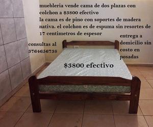 muebleria vende cama de dos plazas con colchon a $