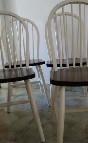 4 sillas windsor madera nogal y blanco nórdico shabby