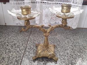 ANTIGUO CANDELABRO DE BRONCE Y CRISTAL