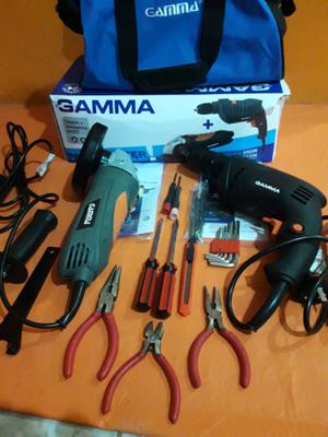 Amoladora + taladro +bolso con herramientas gamma