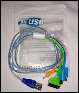 CABLE USB 5en1 Datos y Carga ANDROID.IOS LUMINICO led NUEVO