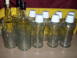 Botellas de vidrio burbujas y rombos para reciclar
