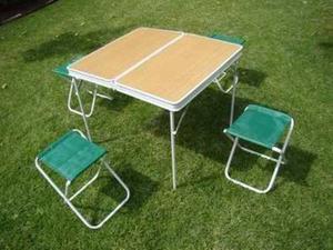 Mesa De Camping Plegable Con 4 Banquetas Hierro Formica