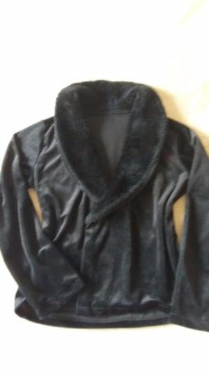 SACO DE MUJER NEGRO DE PLUSH CUELLO DE PIEL