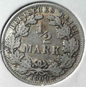 Jmm Alemania Imperio: Moneda De Plata 1/2 Mark  Xf
