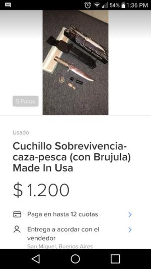 Cuchillo Sobrevivencia-caza-pesca (con Brujula) Made In Usa