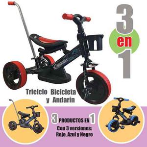 Triciclo 3 En 1 Bicicleta Adarincleta Y Triciclo Con Manija