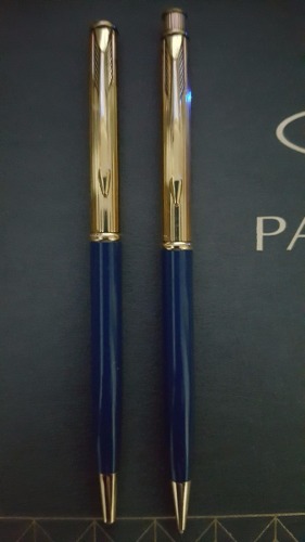 Boligrafo Y Portamina Parker Custom Insignia Laca Azul Oro