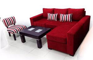 Juego De Living Sillon Esquinero + Ratona + Matera + 2 Deco